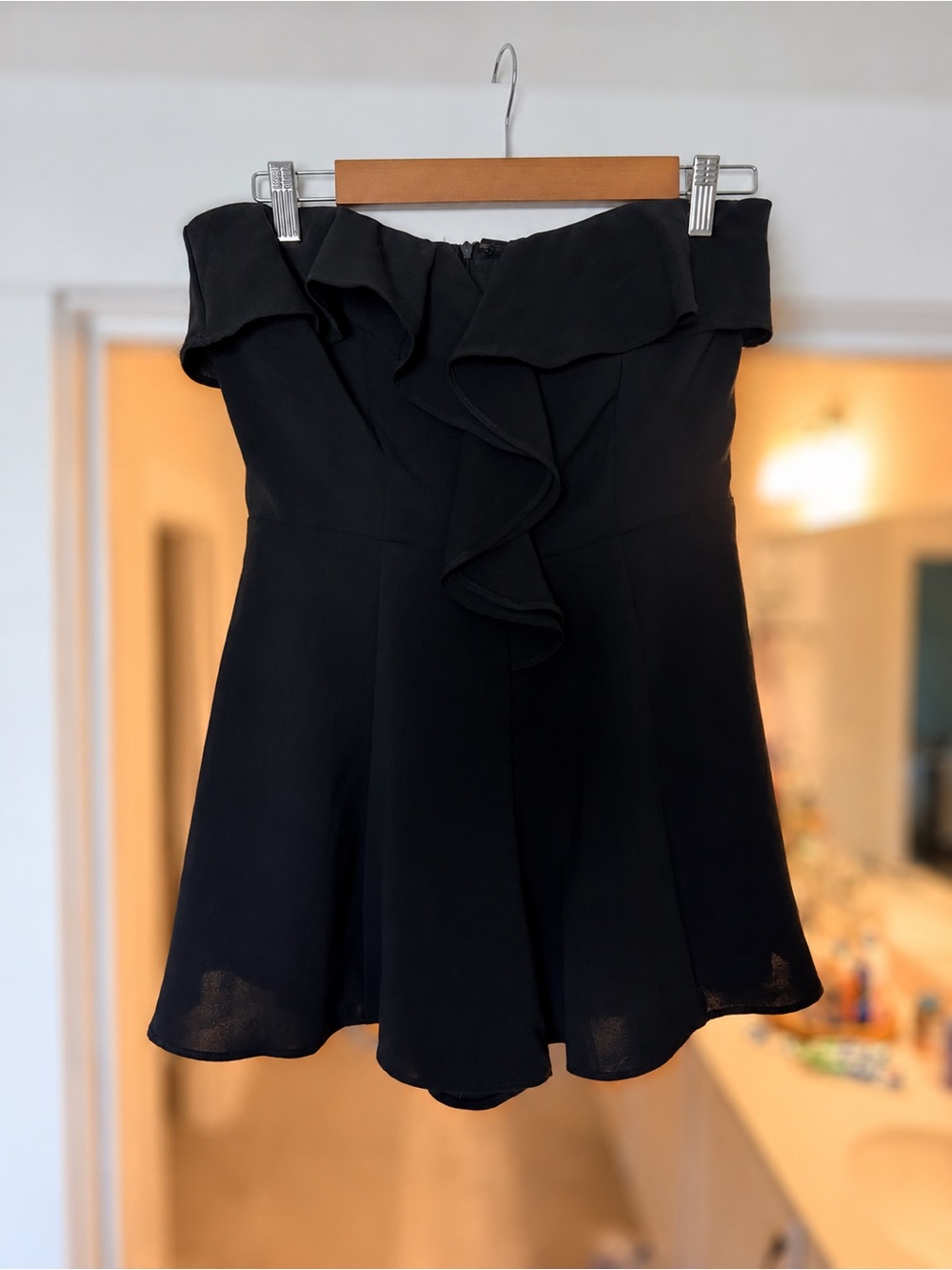 DO+BE Black Off-Shoulder Ruffle Skater Skirt